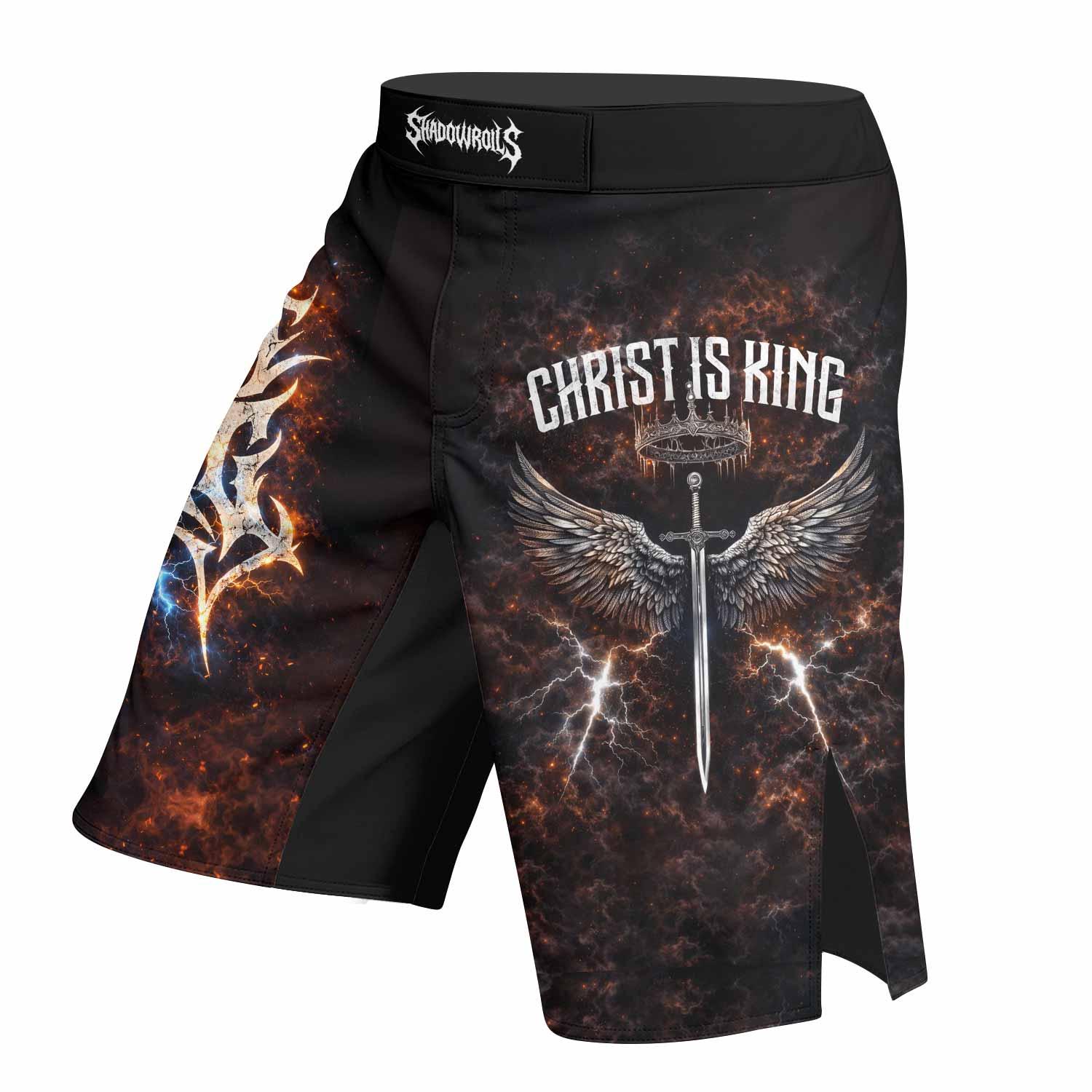Christ is King Fight Shorts - left side mockup