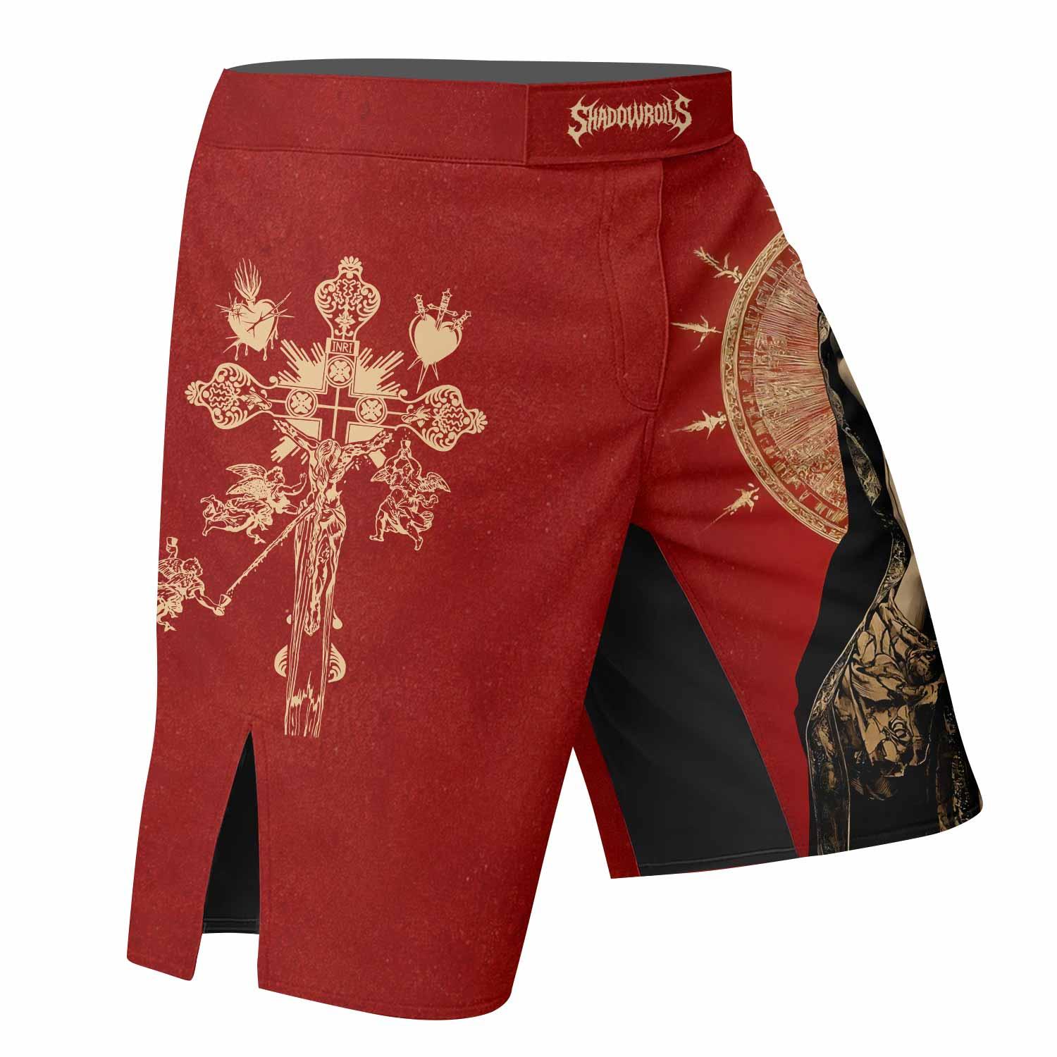Mother of Sorrows Fight Shorts - right side mockup