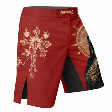 Mother of Sorrows Fight Shorts - right side mockup