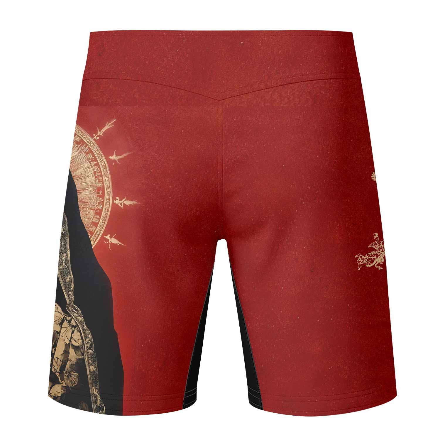 Mother of Sorrows Fight Shorts - back view mockup