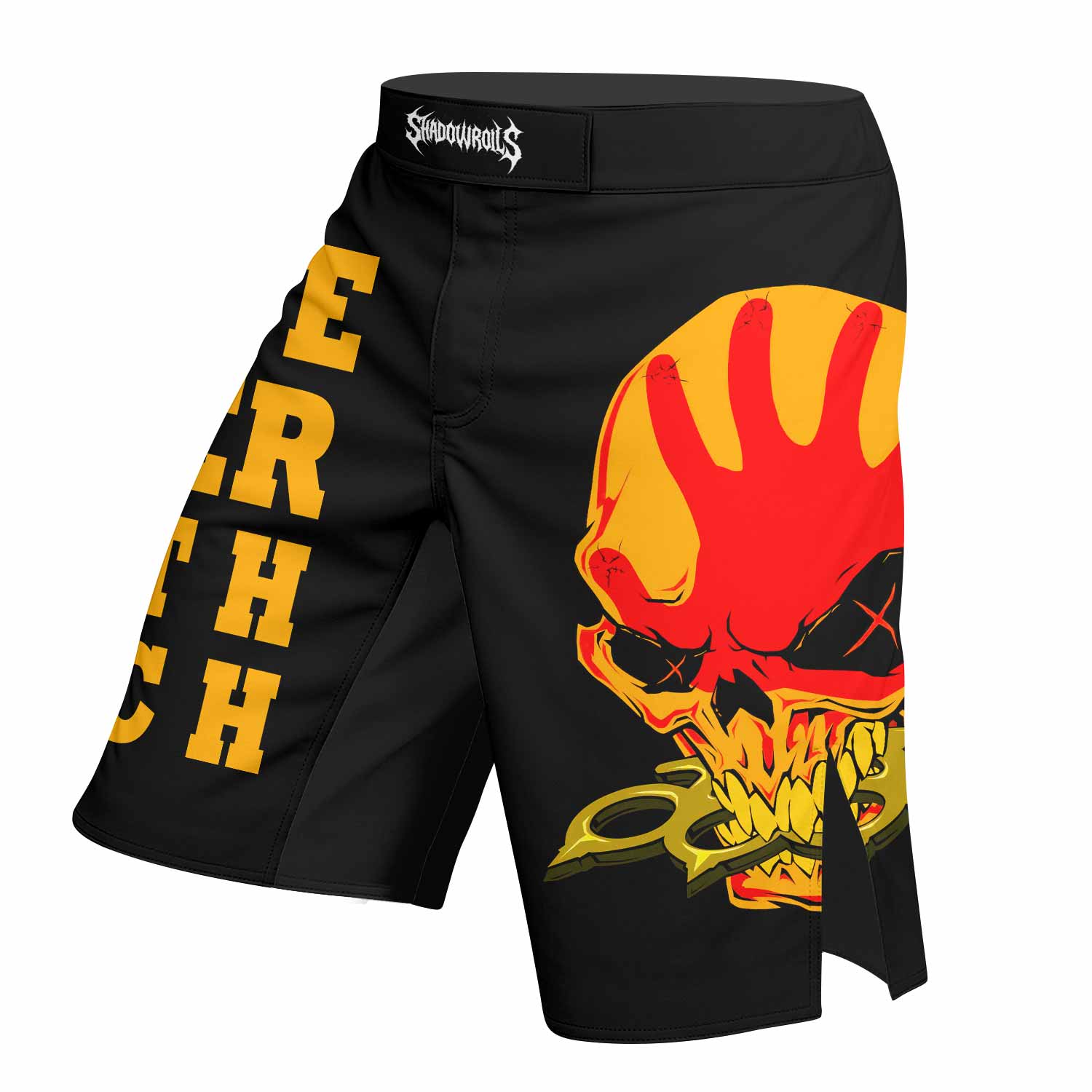 Five Finger Death Punch Camo Fight Shorts - left side mockup