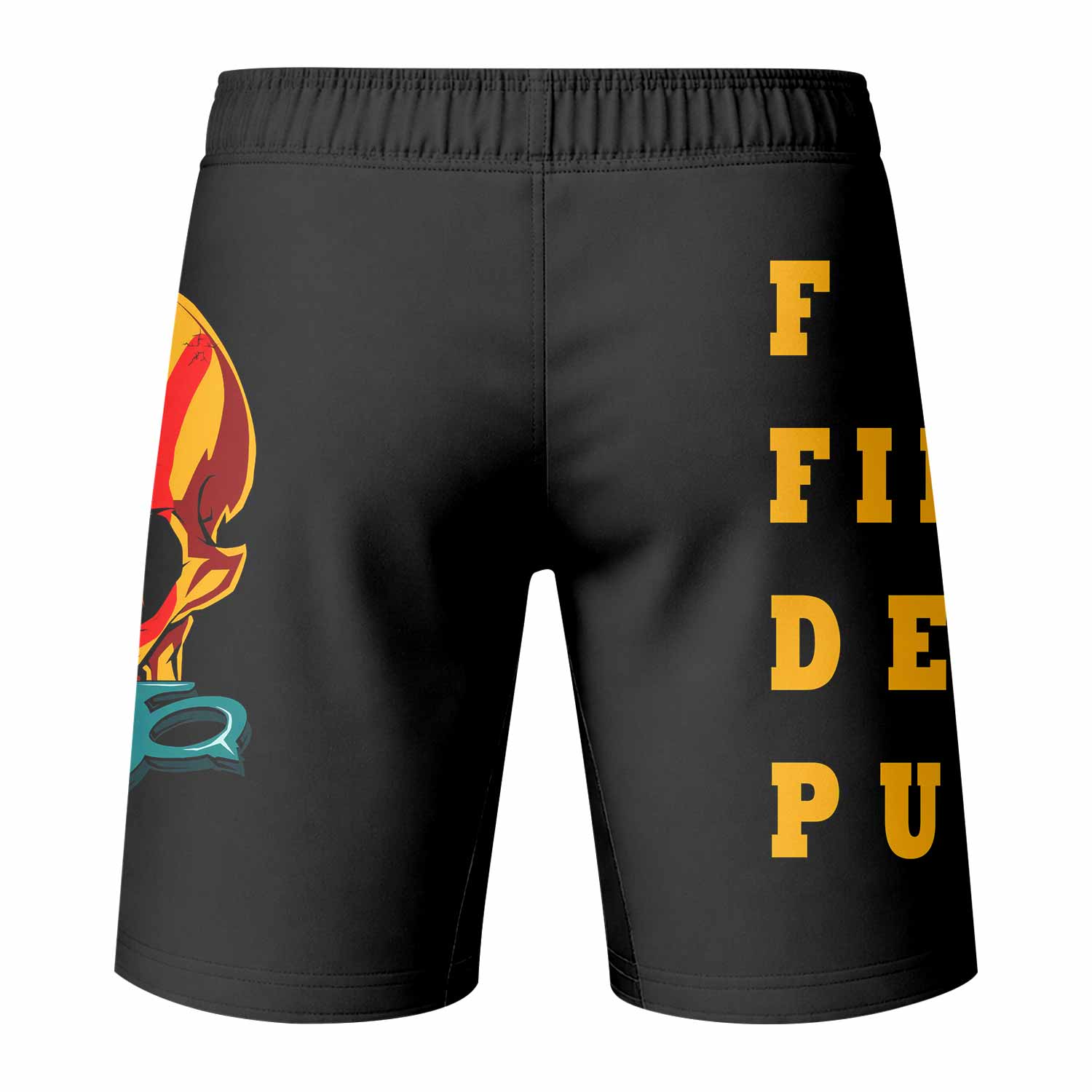 Five Finger Death Punch Camo Fight Shorts - back view mockup