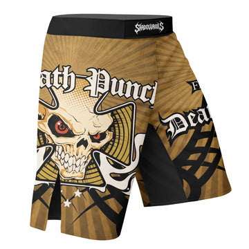 Five Finger Death Punch Gold V Fight Shorts - right side mockup