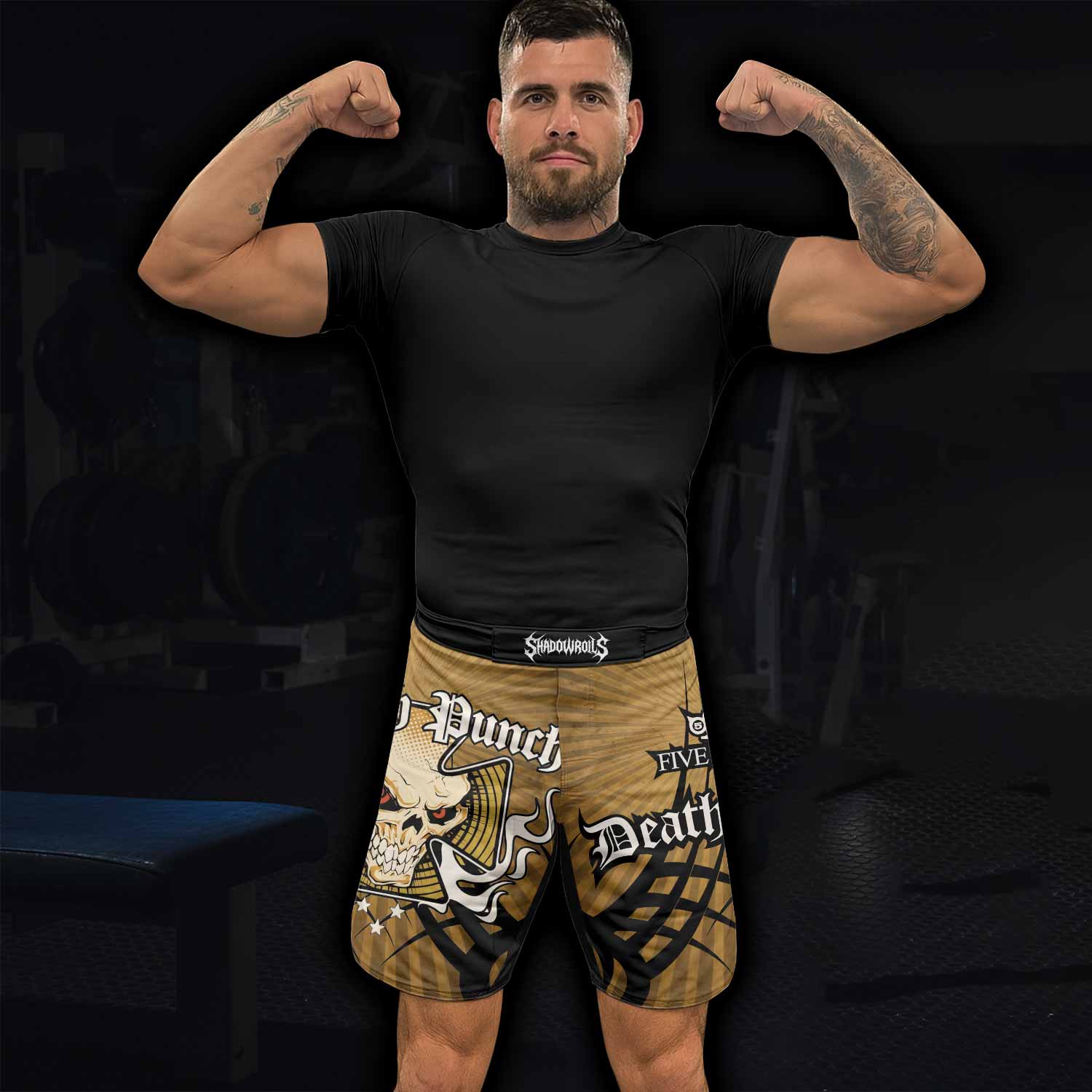 Five Finger Death Punch Gold V Fight Shorts - lifestyle view