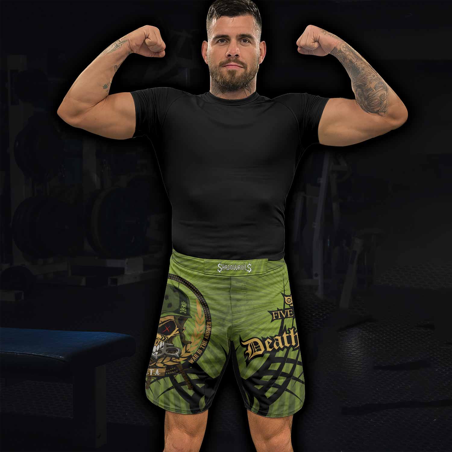 Five Finger Death Punch Green V Fight Shorts - lifestyle view