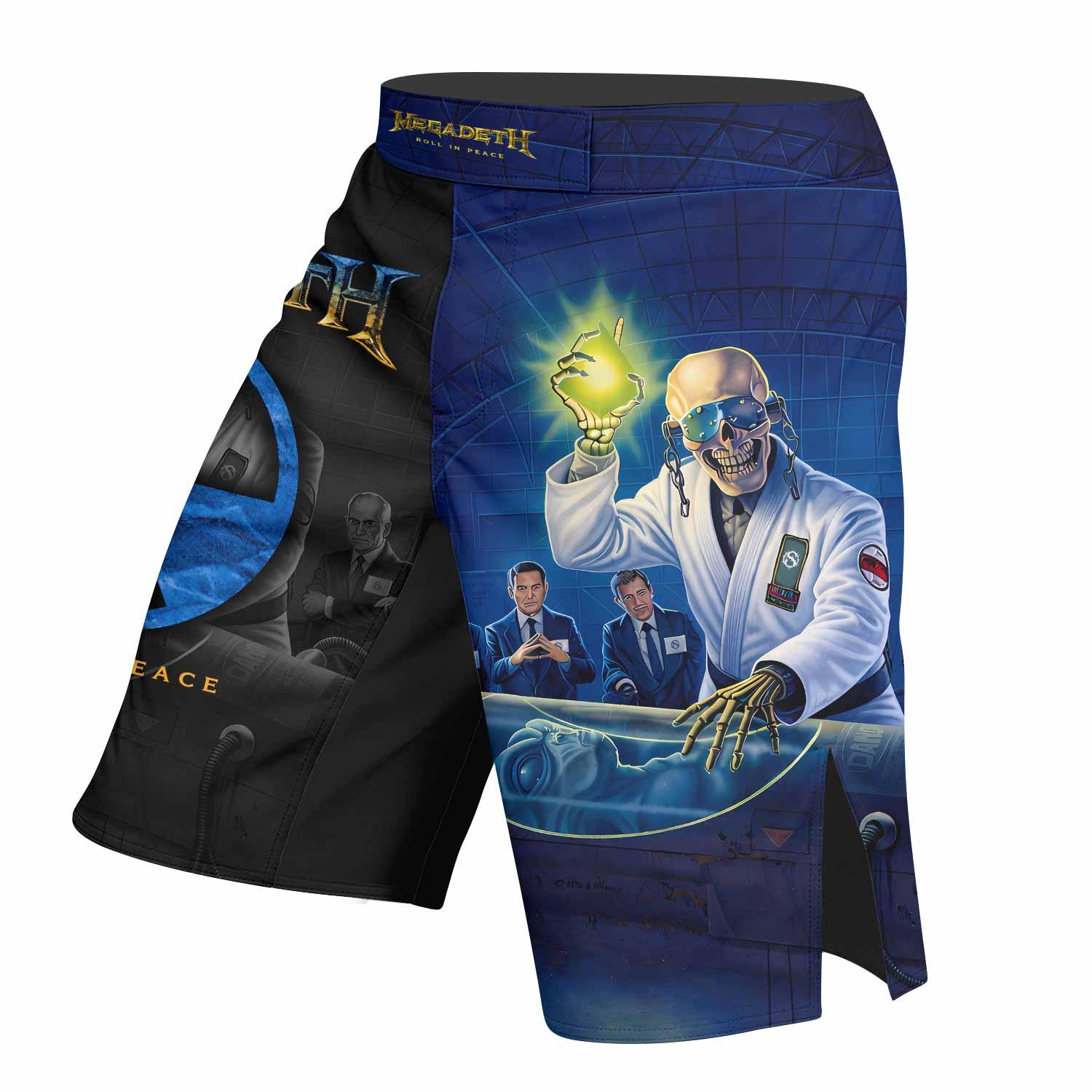 Megadeth Roll In Peace Fight Shorts - left side mockup