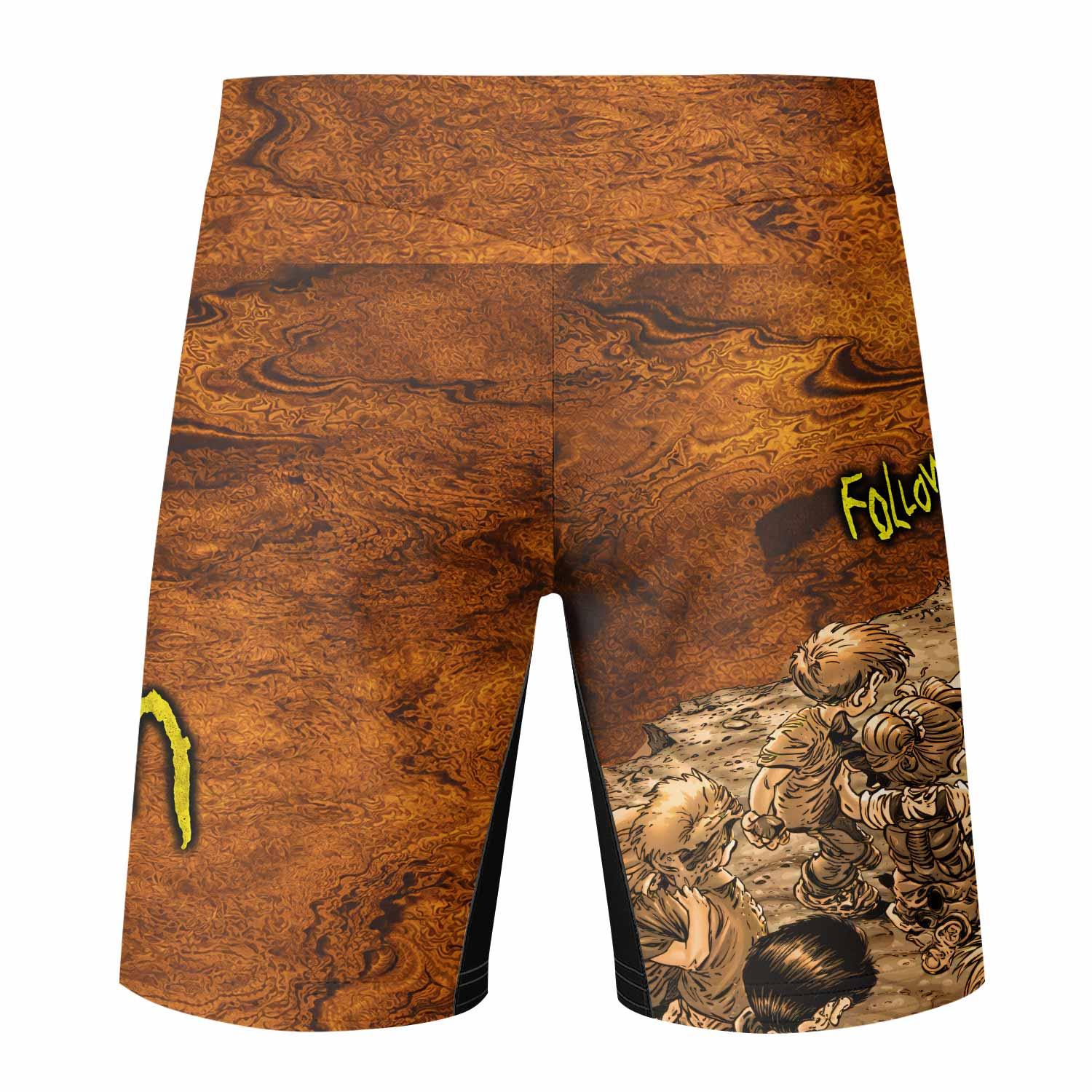 Follow the Leader Korn Fight Shorts - back view mockup
