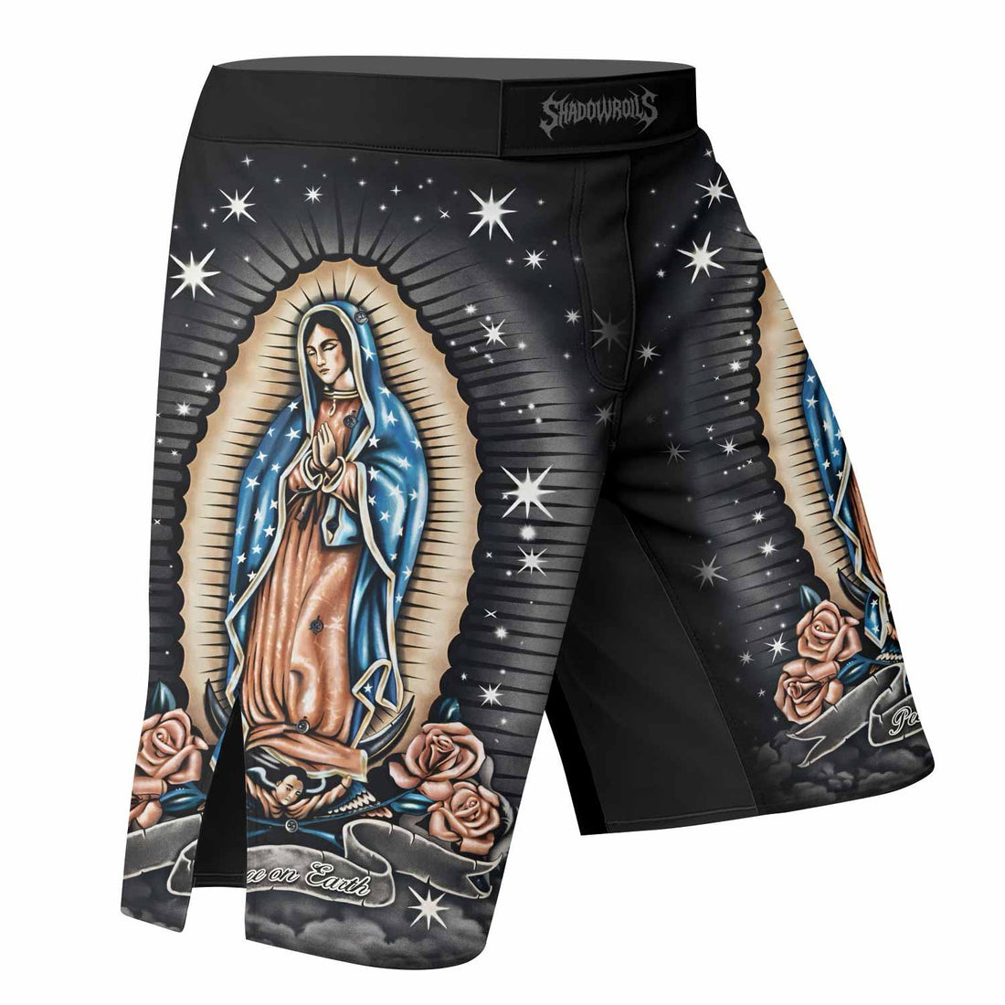 Peace on Earth Fight Shorts - right side mockup