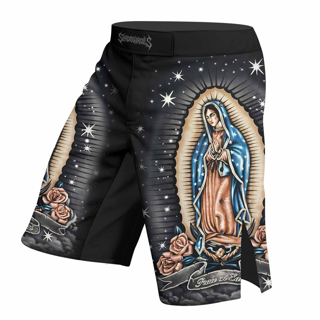 Peace on Earth Fight Shorts - right side mockup