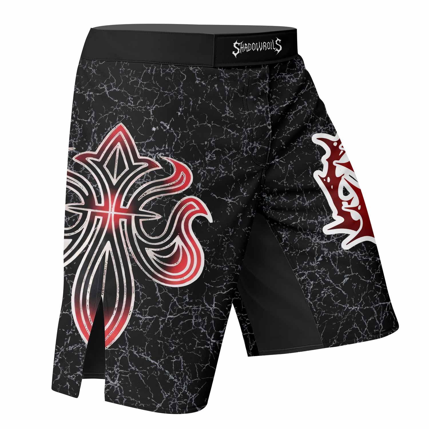 Crimson Faith Cross Fight Shorts - right side mockup