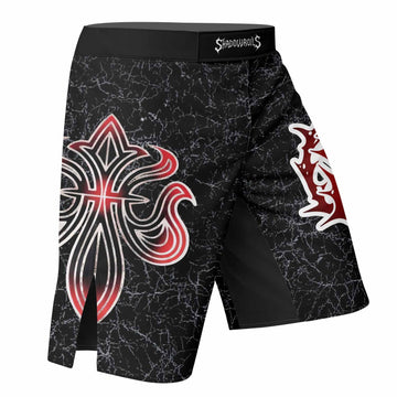 Crimson Faith Cross Fight Shorts - right side mockup