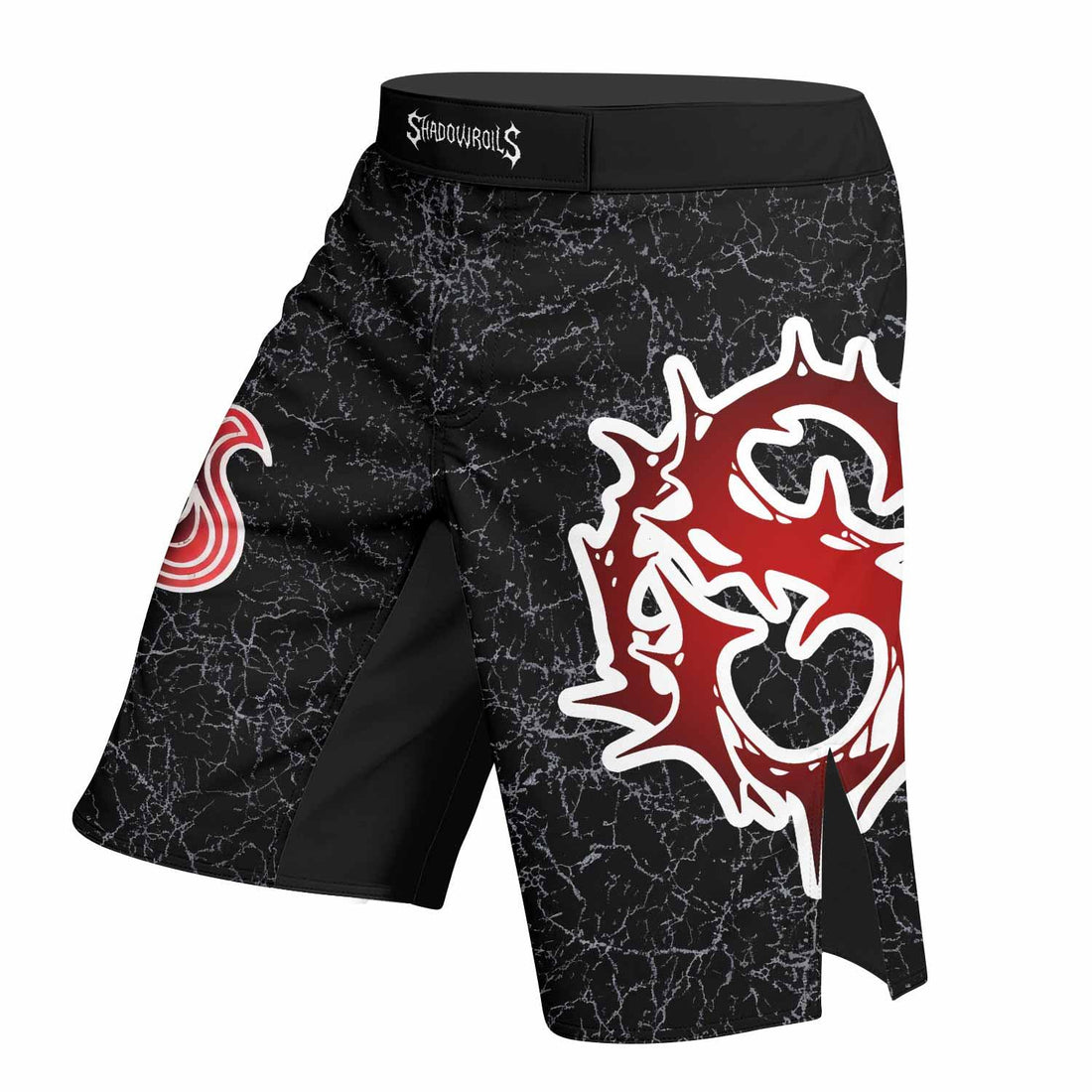 Crimson Faith Cross Fight Shorts - right side mockup
