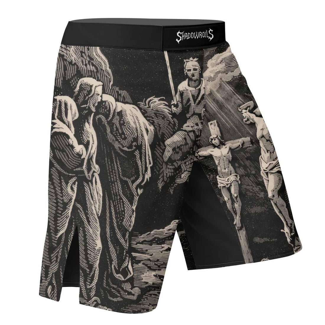 By His Stripes We Are Healed Fight Shorts - right side mockup