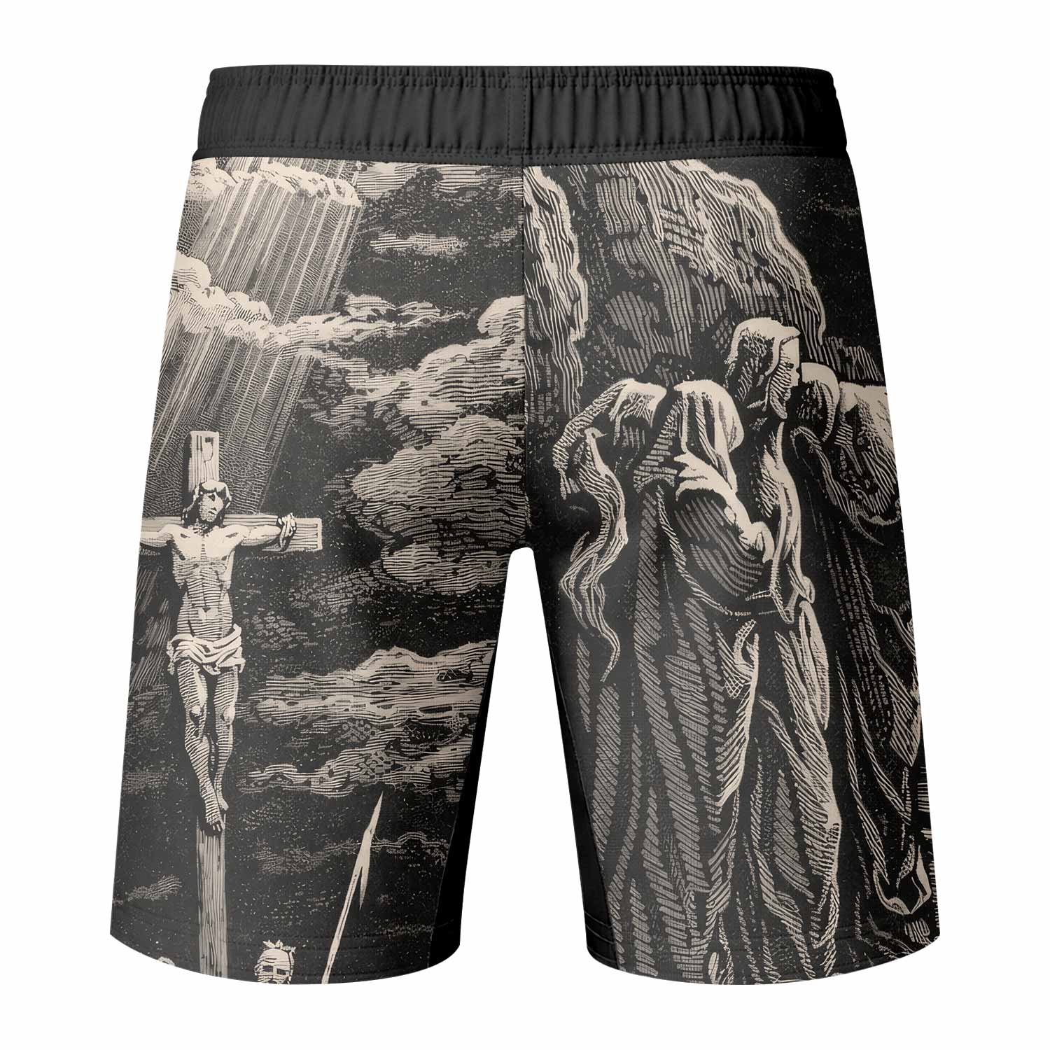 By His Stripes We Are Healed Fight Shorts - back view mockup