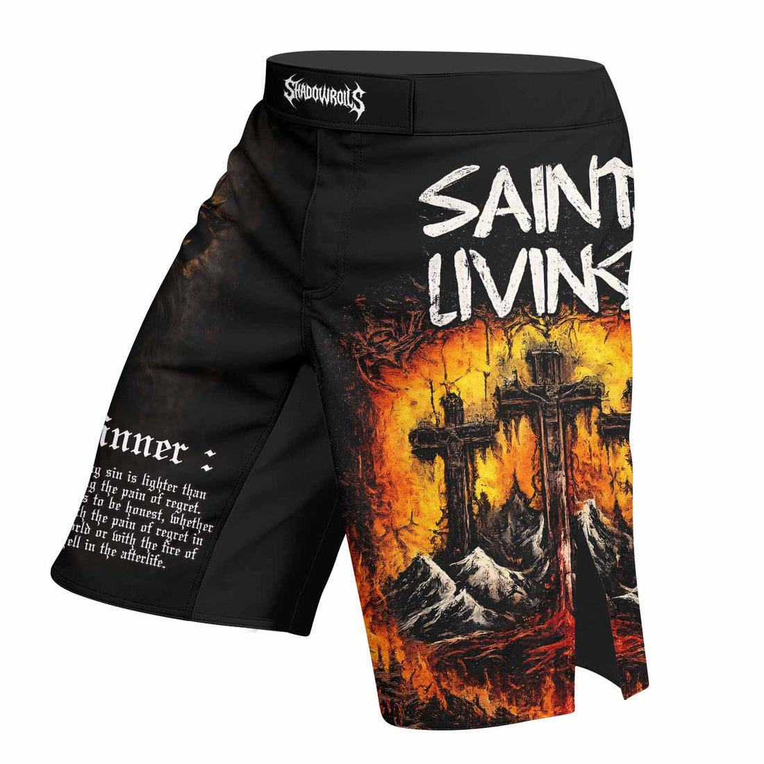 Saint Living Fight Shorts - right side mockup