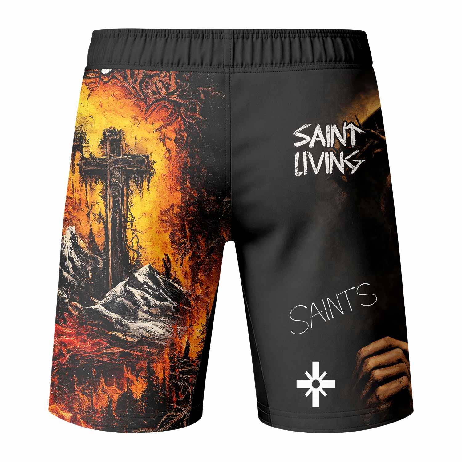 Saint Living Fight Shorts - back view mockup