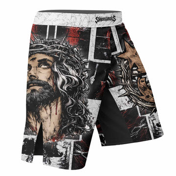 Man of Sorrows Fight Shorts - right side mockup