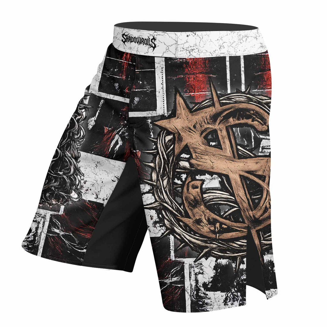 Man of Sorrows Fight Shorts - right side mockup