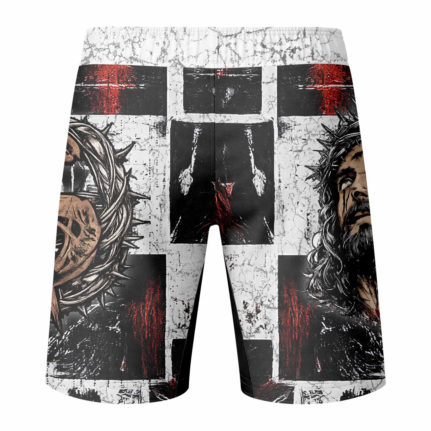 Man of Sorrows Fight Shorts - back view mockup