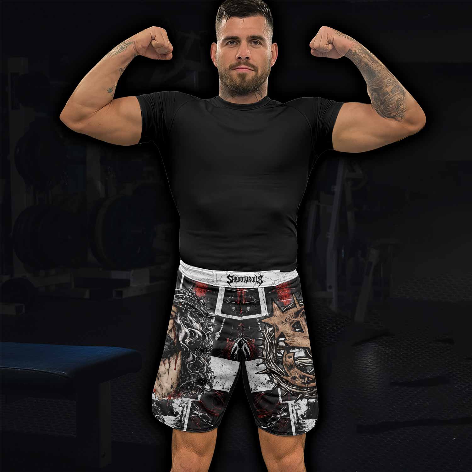 Man of Sorrows Fight Shorts - lifestyle view