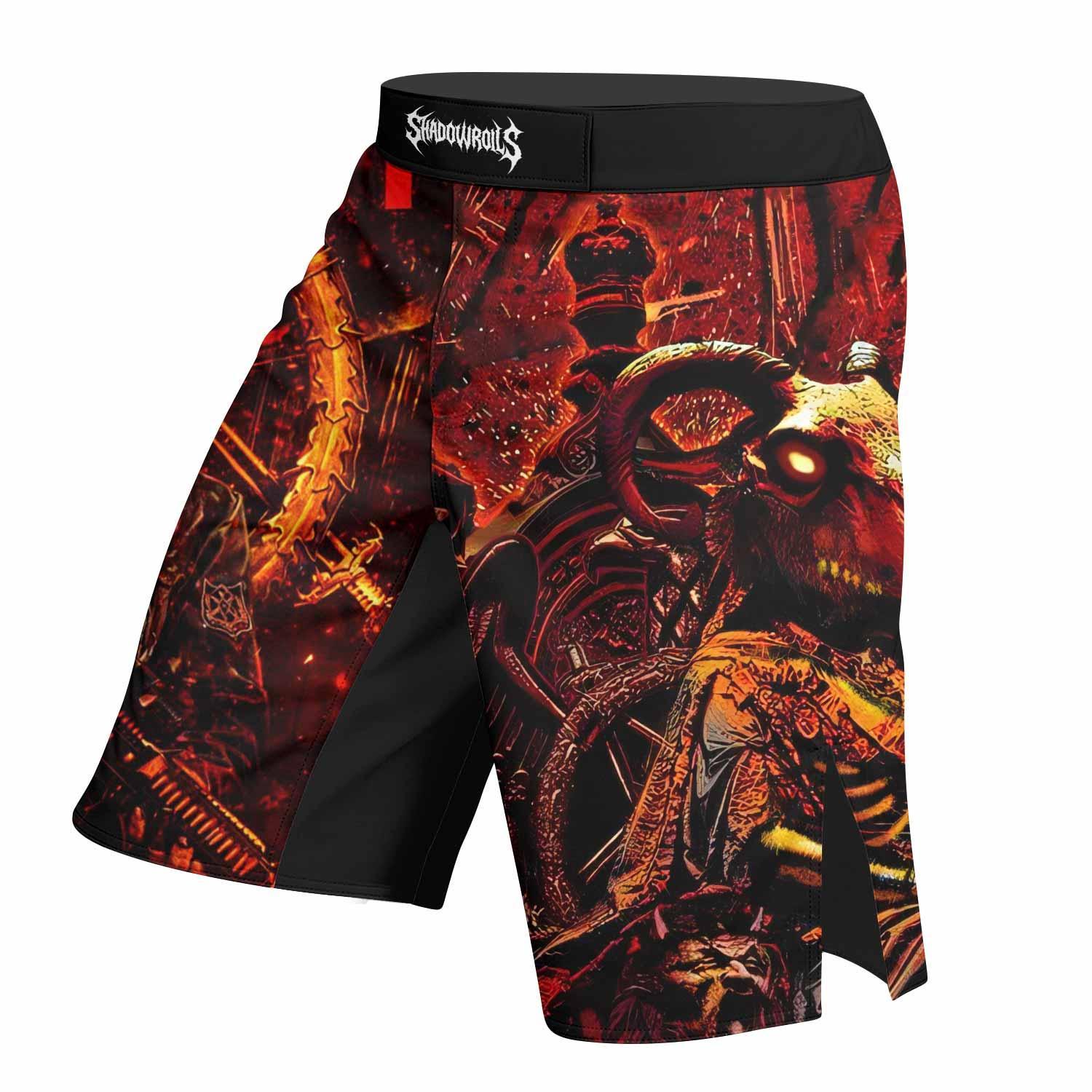 Slayer Goat Skull Fight Shorts - left side mockup