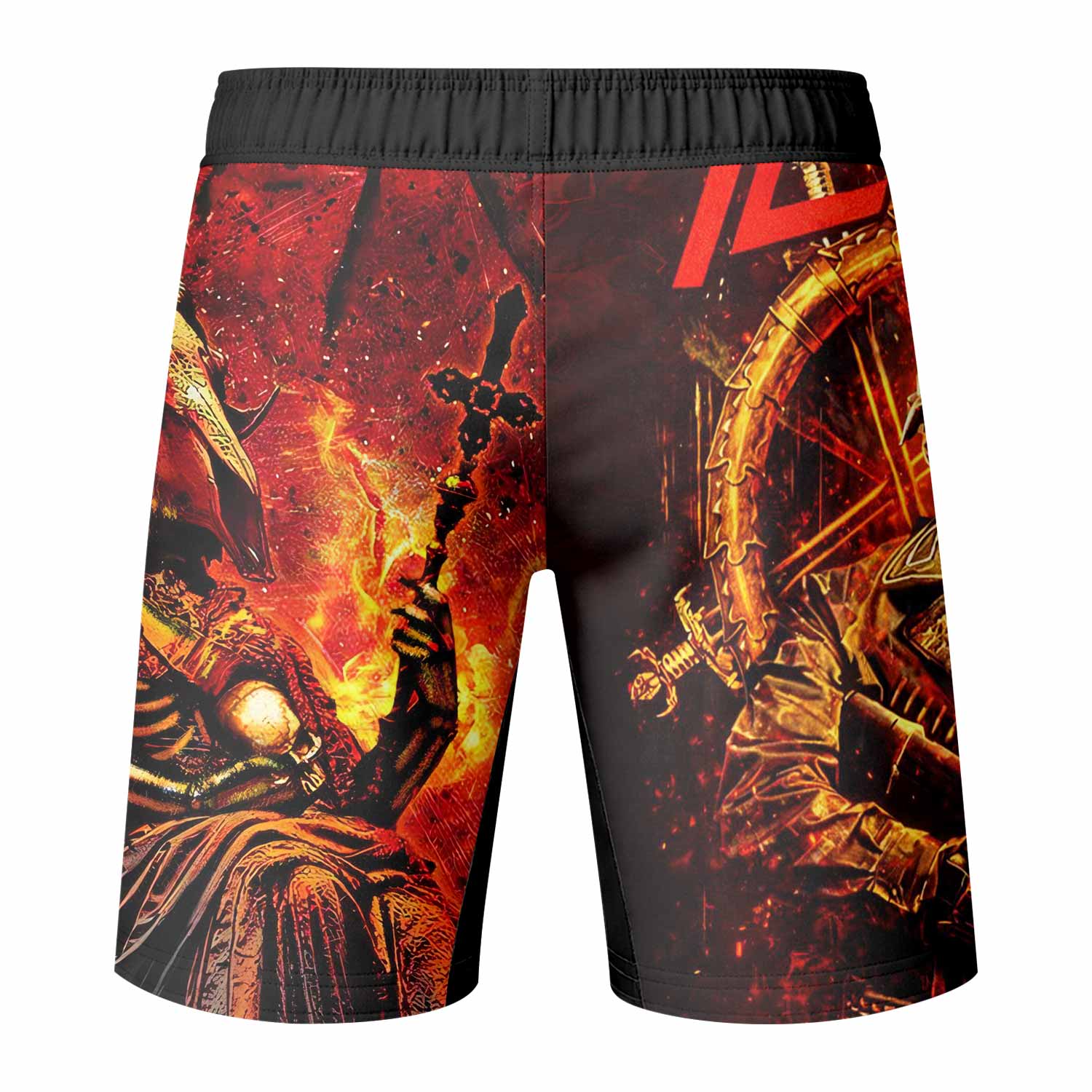Slayer Goat Skull Fight Shorts - back view mockup