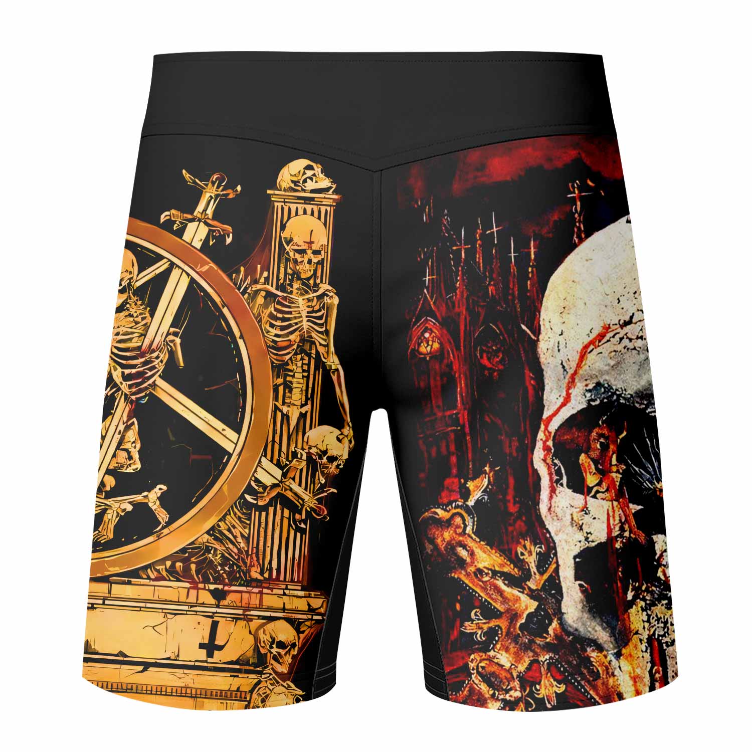 Slayer South Of Heaven Fight Shorts - back view mockup