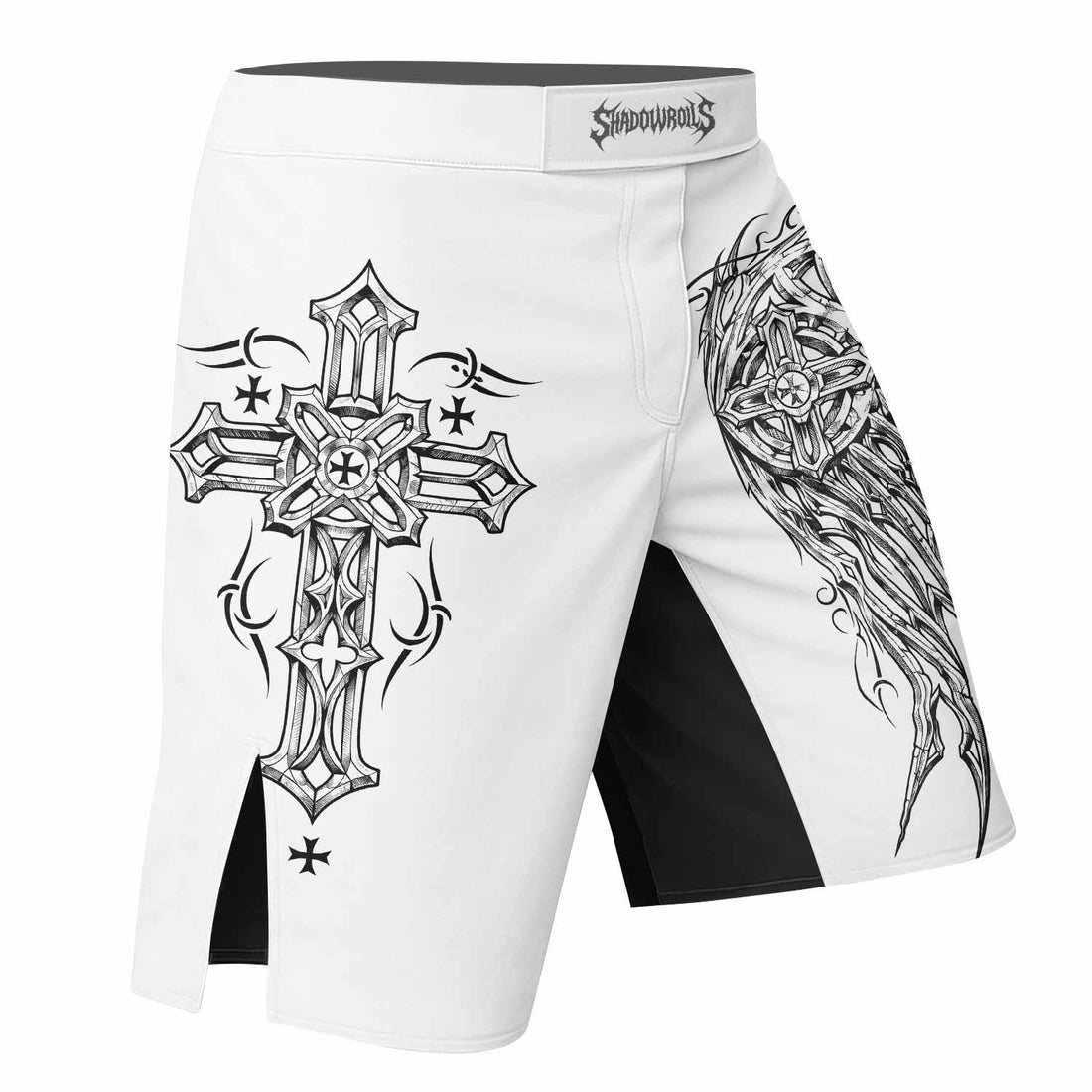 Angel Wings Cross Fight Shorts - right side mockup