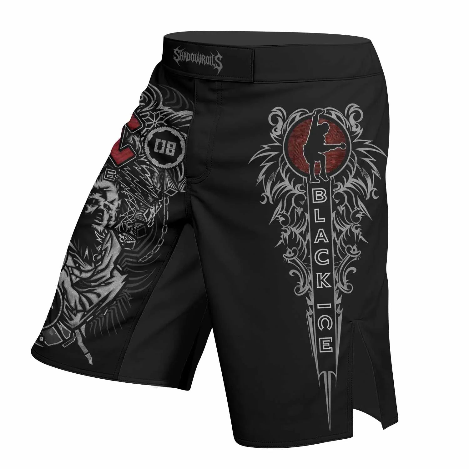 AC/DC Black Ice Fight Shorts - left side mockup