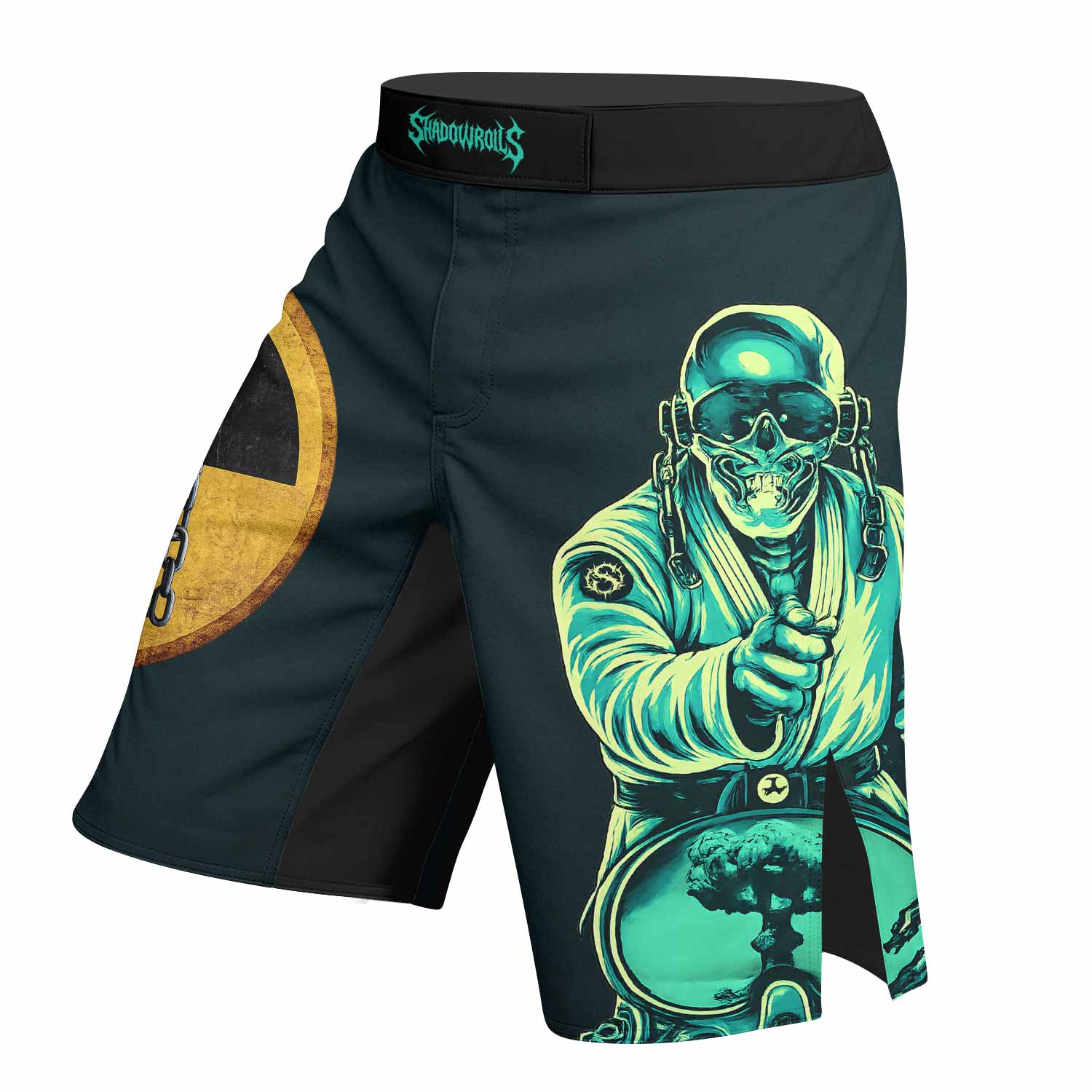 Megadeth Nuclear Skull Fight Shorts - left side mockup
