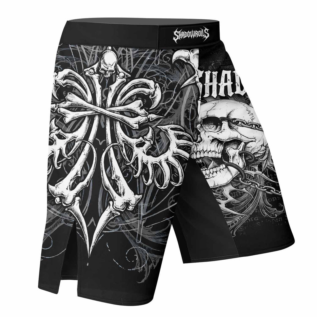 Shadowrolls Skull Cross Fight Shorts - right side mockup