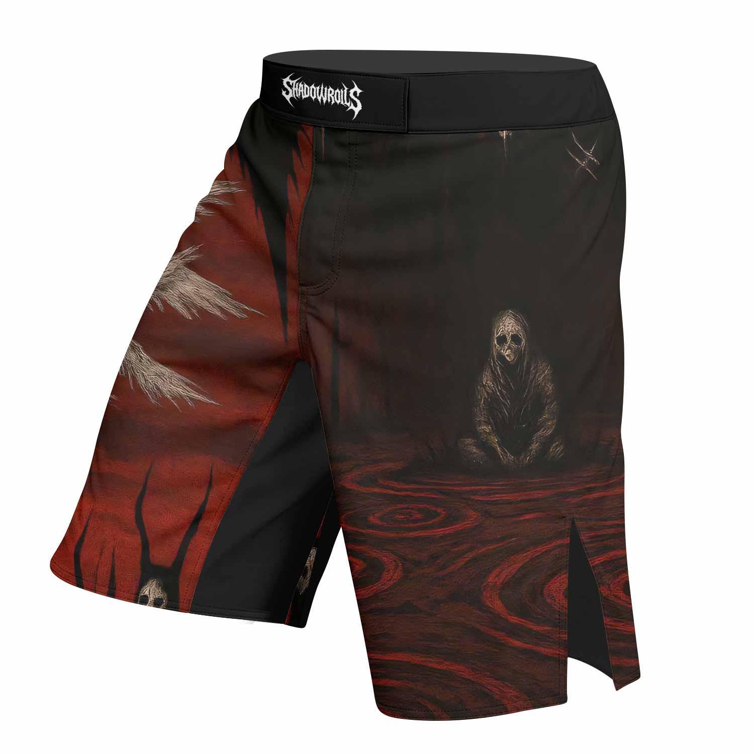 Occult Fallen Seraph Ritual Fight Shorts - left side mockup