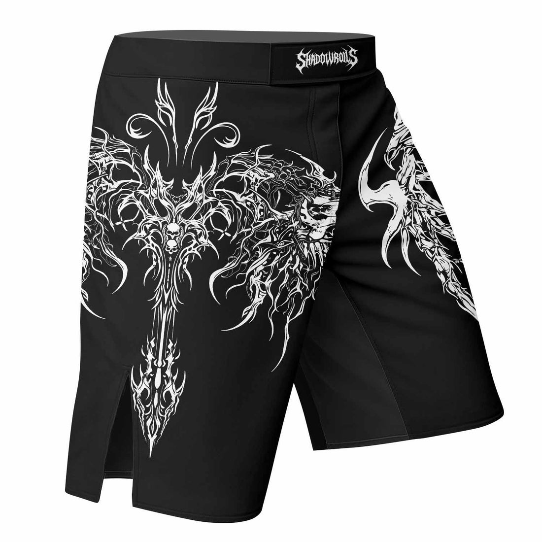 Gothic Bone Skull Fight Shorts - right side mockup