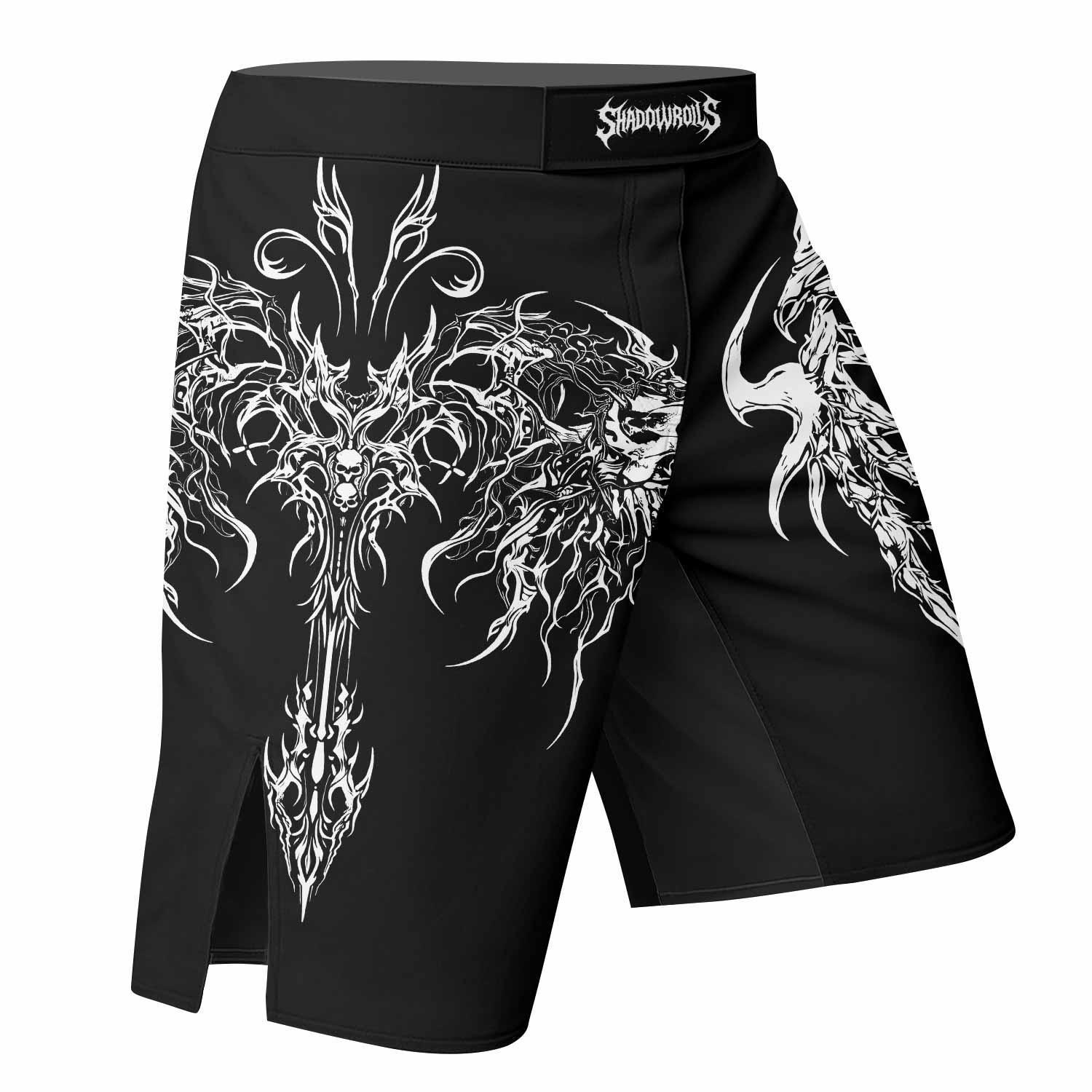 Gothic Bone Skull Fight Shorts - right side mockup