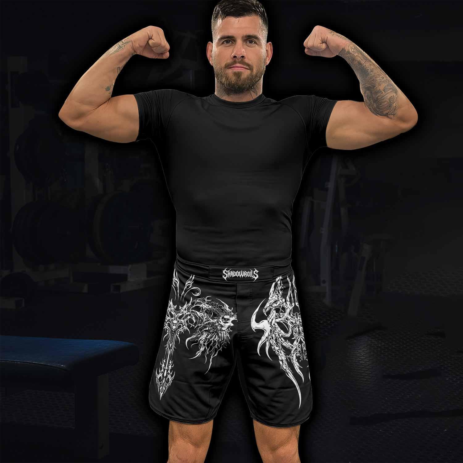 Gothic Bone Skull Fight Shorts - lifestyle view