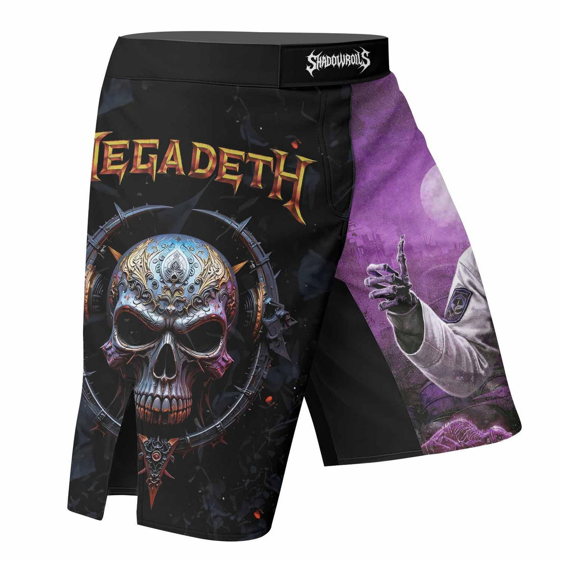 Megadeth Vic Rattlehead Fight Shorts - right side mockup