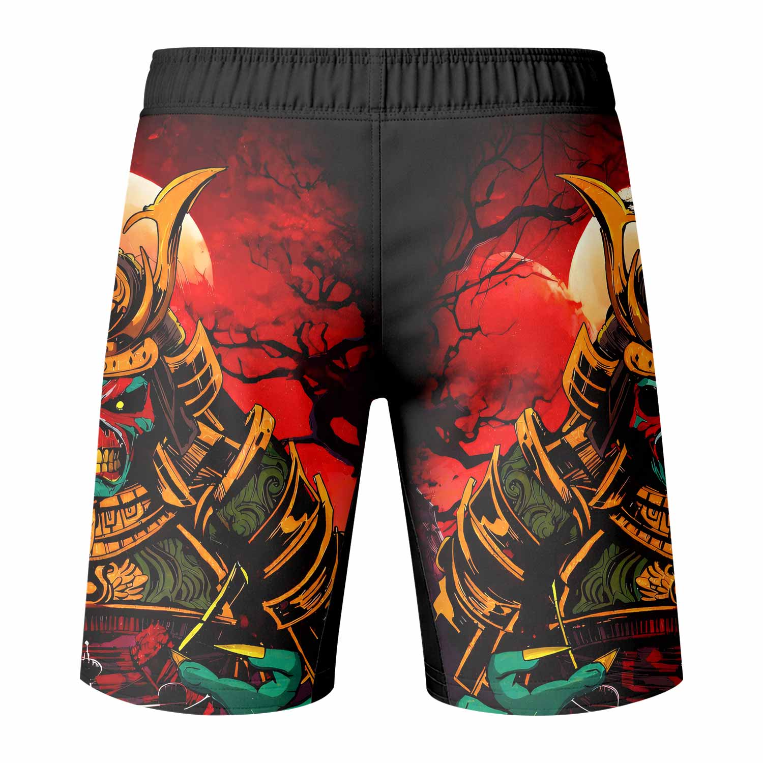 Iron Maiden Samurai Jiu-Jitsu Fight Shorts - back view mockup