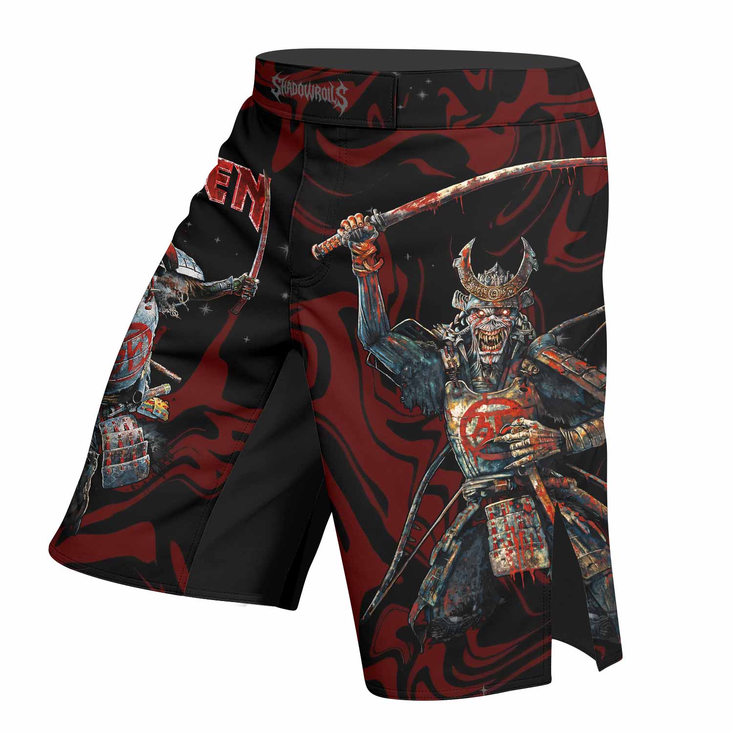 Iron Maiden Senjutsu Samurai Eddie Fight Shorts - left side mockup