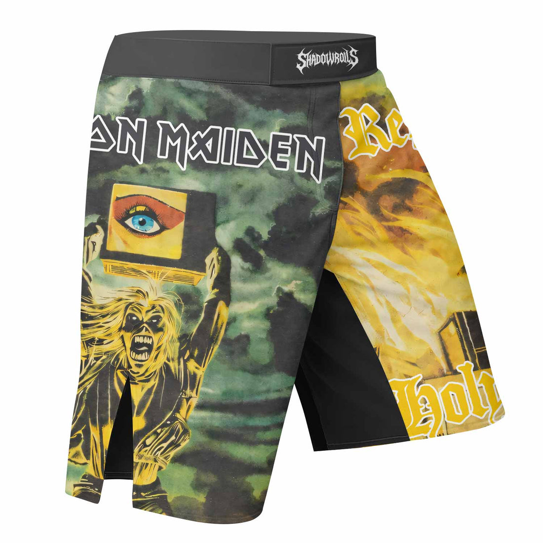 Iron Maiden Holy Smoke Fight Shorts - right side mockup