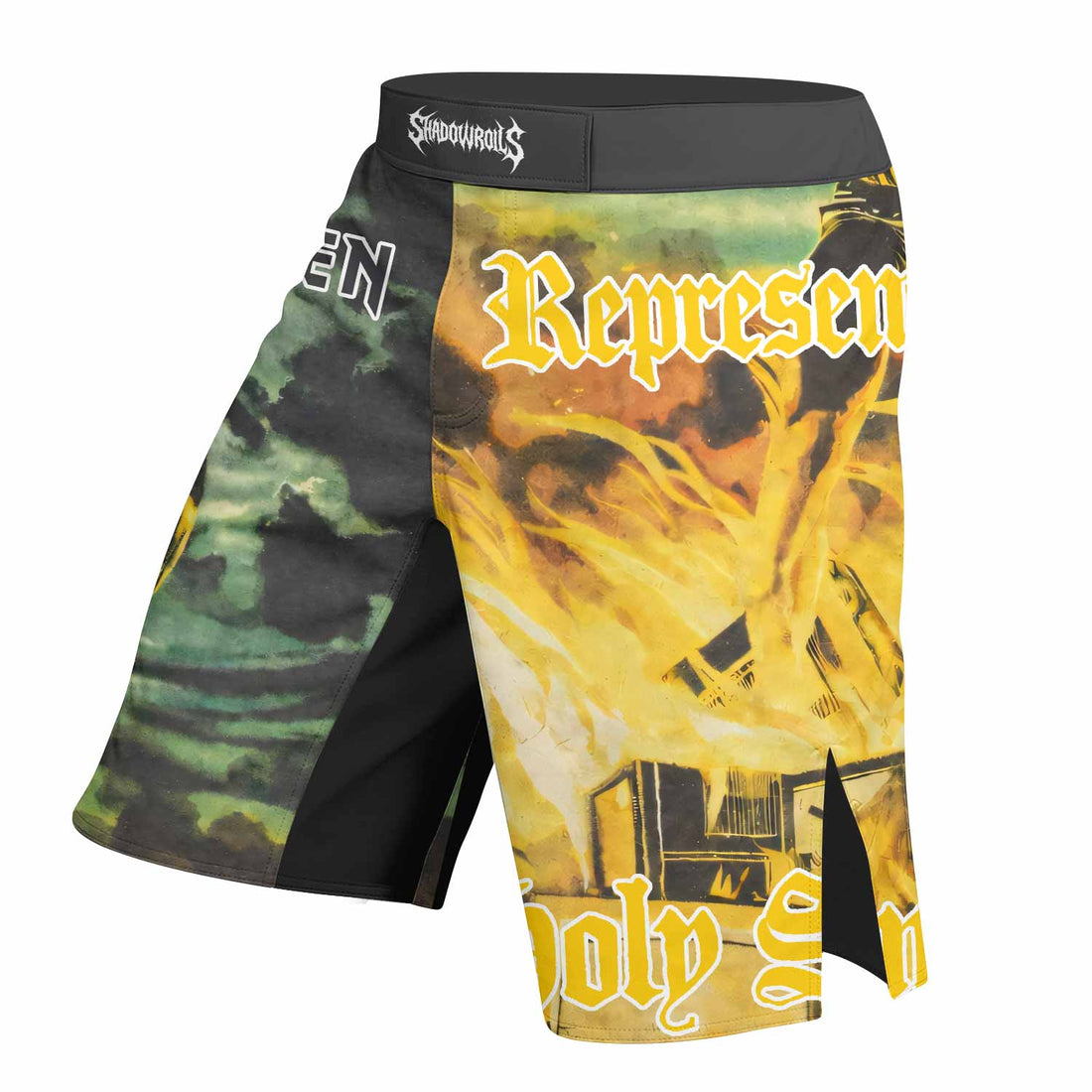 Iron Maiden Holy Smoke Fight Shorts - right side mockup