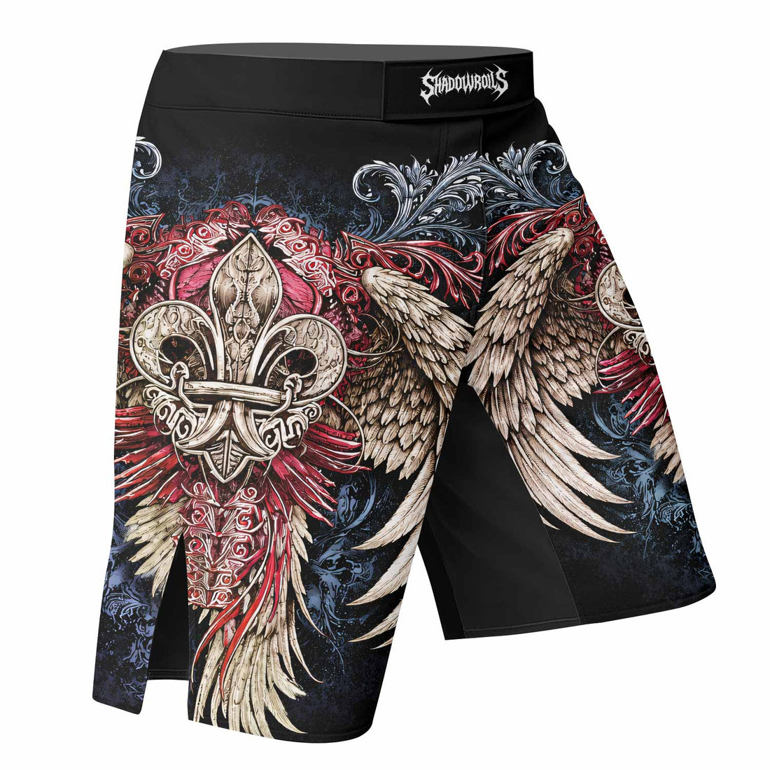 Metallic Embossed Angel Fight Shorts - right side mockup