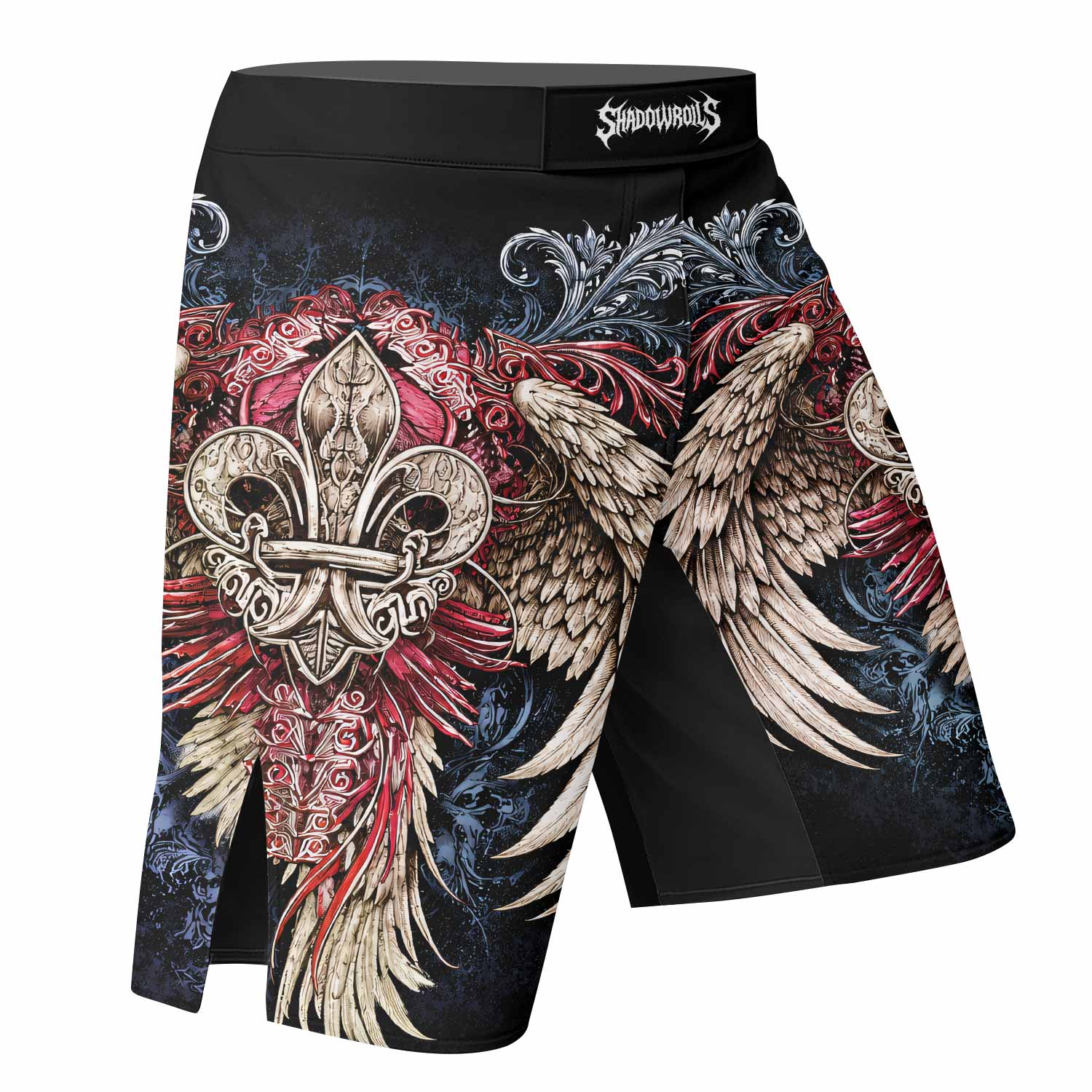 Metallic Embossed Angel Fight Shorts - right side mockup