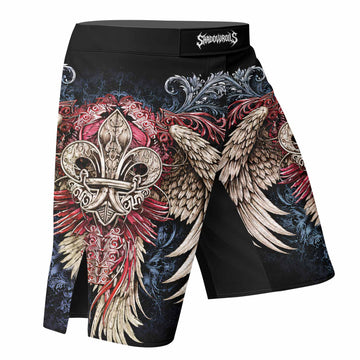 Metallic Embossed Angel Fight Shorts - right side mockup