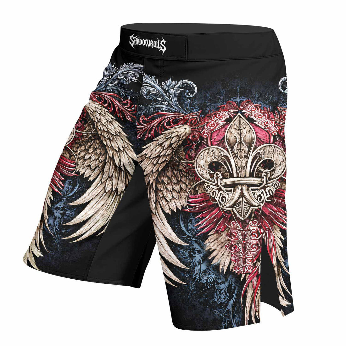 Metallic Embossed Angel Fight Shorts - right side mockup