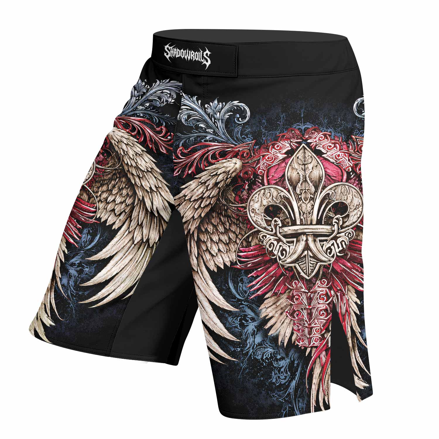 Metallic Embossed Angel Fight Shorts - left side mockup