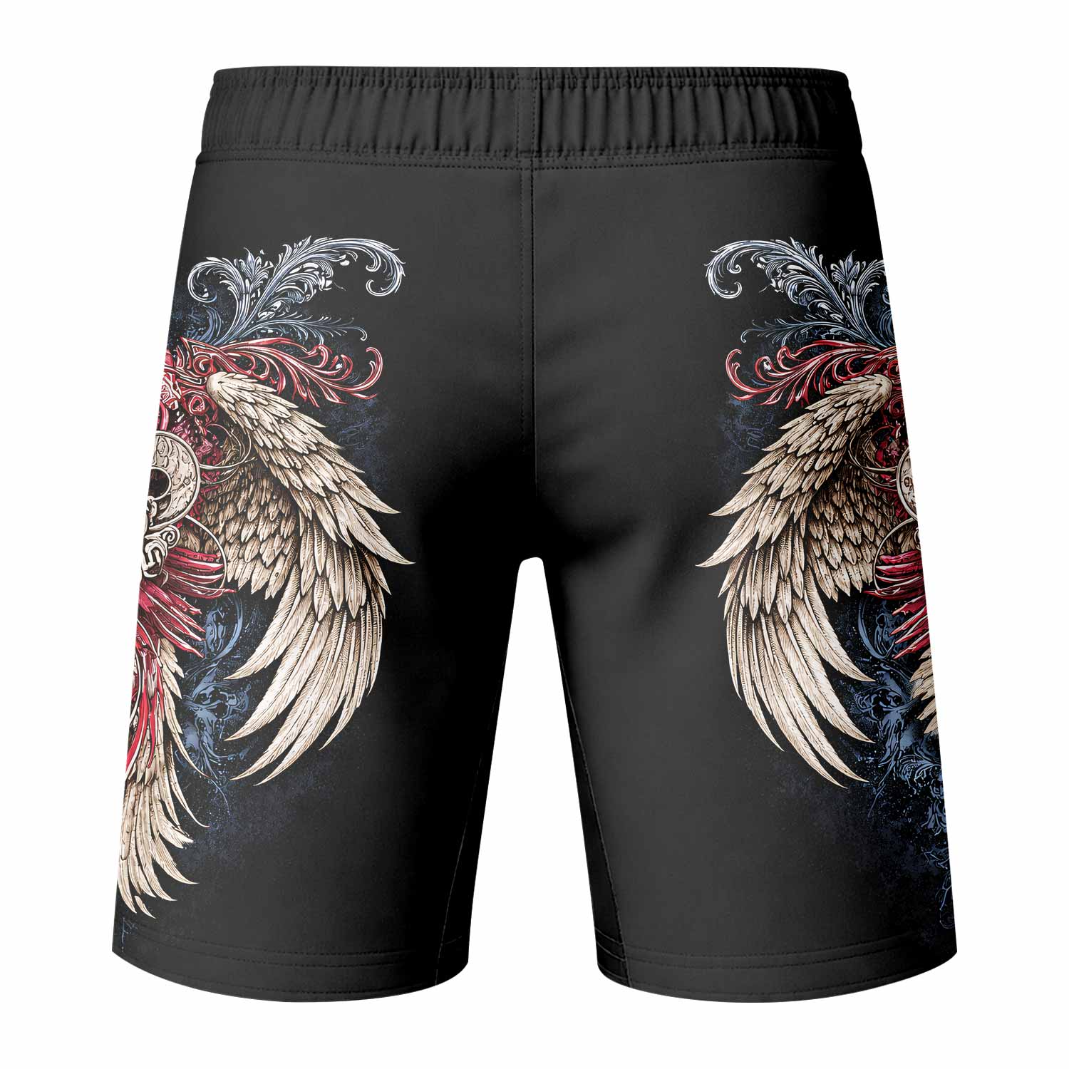 Metallic Embossed Angel Fight Shorts - back view mockup