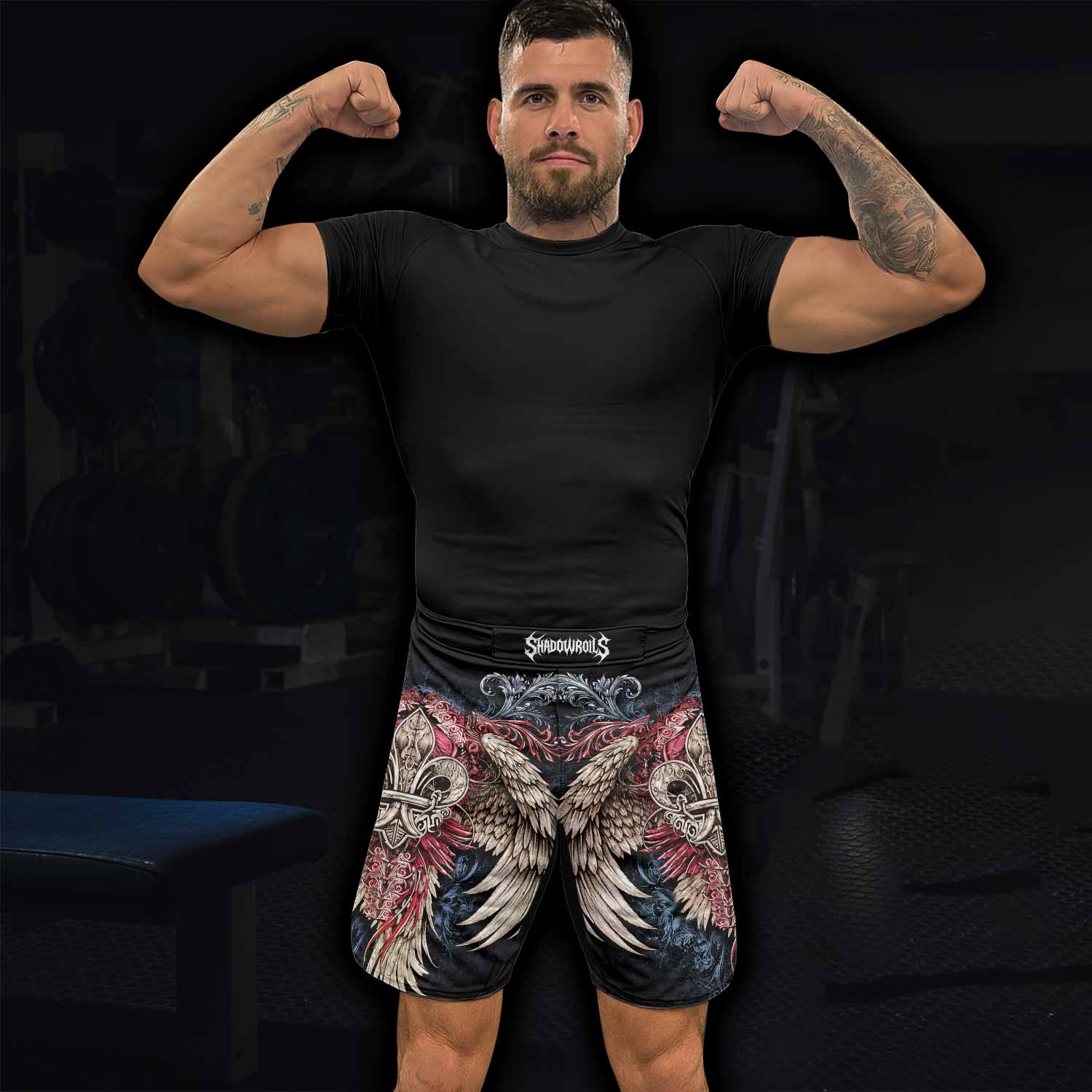 Metallic Embossed Angel Fight Shorts - lifestyle view