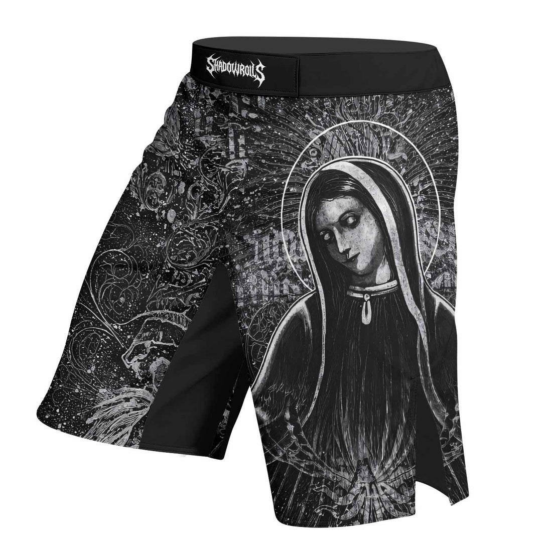 Virgin Mary Fight Shorts - right side mockup