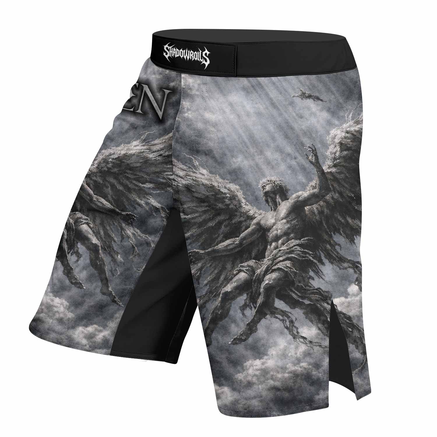 Fallen Angels Fight Shorts - left side mockup