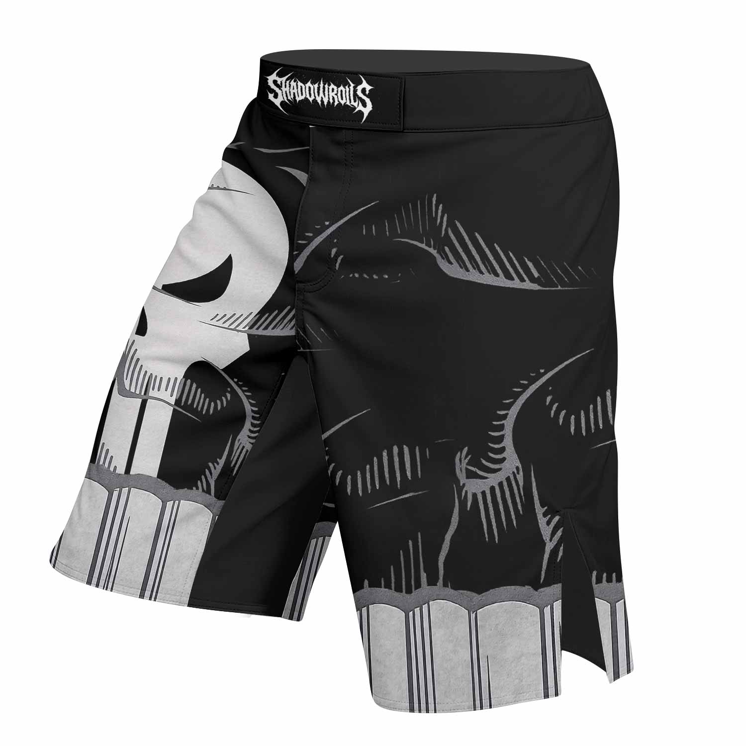 Punisher Skull Tactical Fight Shorts - left side mockup